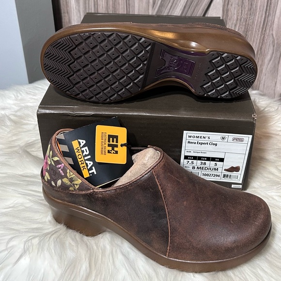 Ariat Hera Expert Clog - Women's 7.5 Distresses Brown with Floral Pattern - Picture 4 of 8